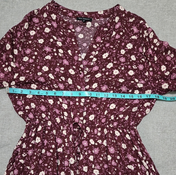 BLU PEPPER Floral Boho Mini Dress Long Balloon Sleeves Plum Purple Size Large - Picture 10 of 16